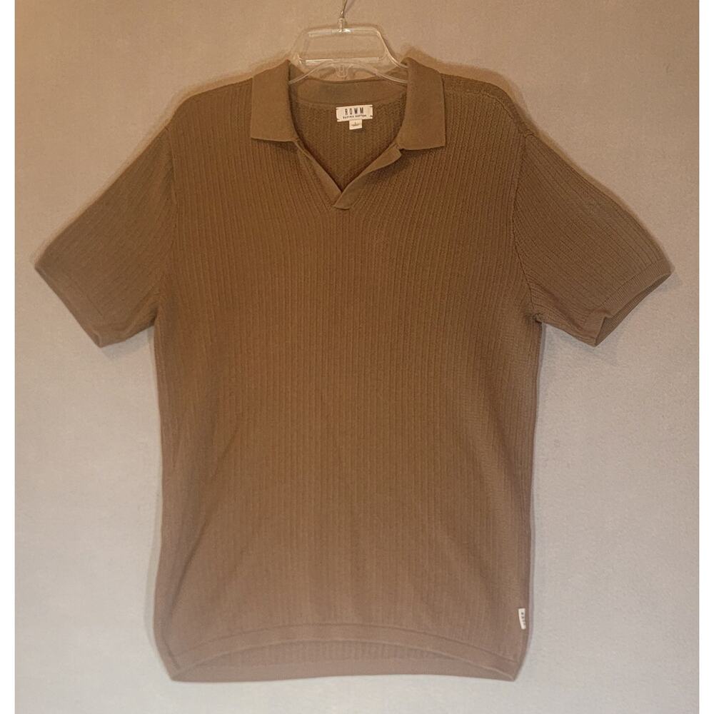 Rowm Dark Taupe Brown Collared Short Sleeve 100% Supima Cotton Sweater L